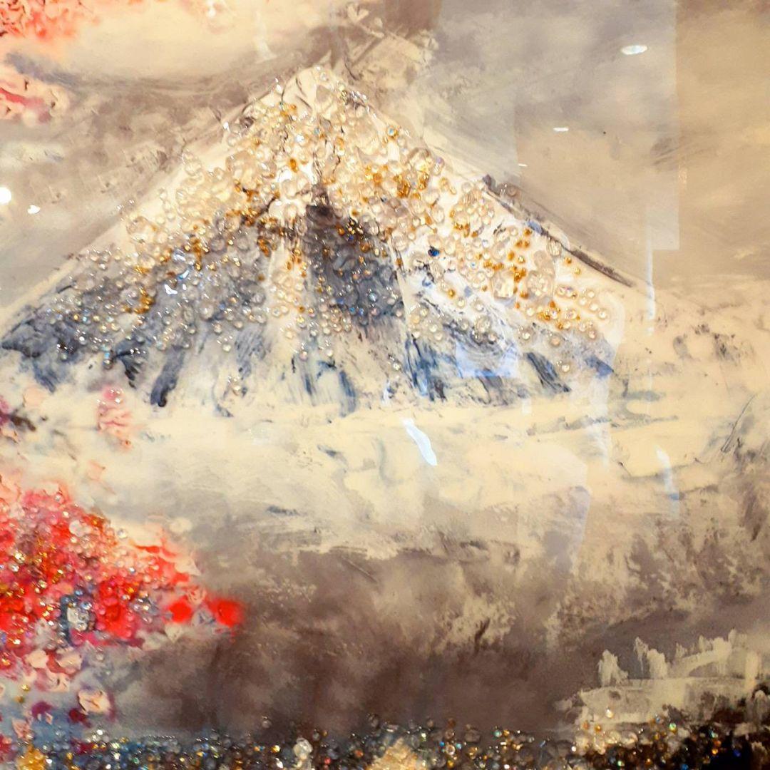 輸入雑貨 クリスタル アート 月下の富士山と桜 フレーム