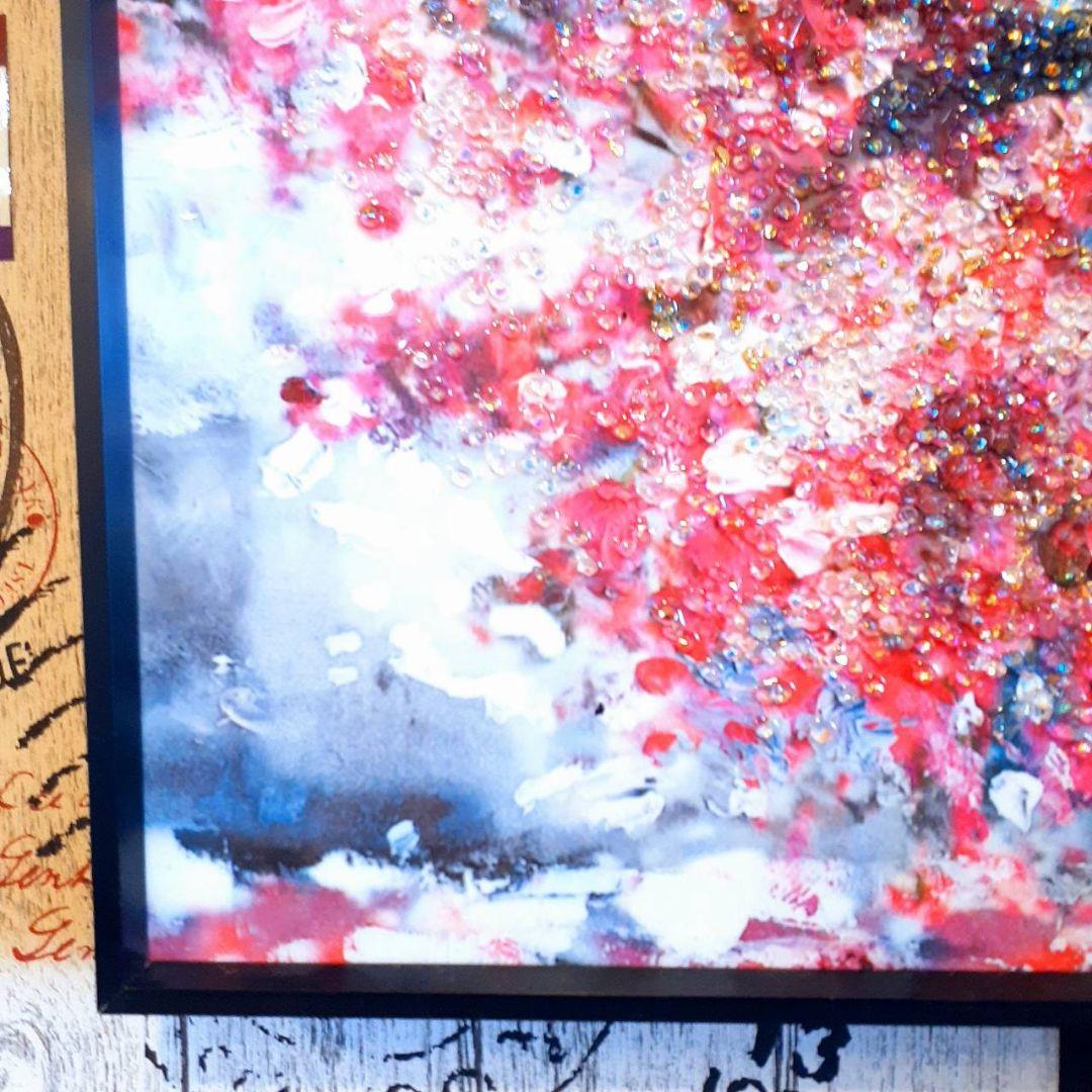 輸入雑貨 クリスタル アート 月下の富士山と桜 フレーム