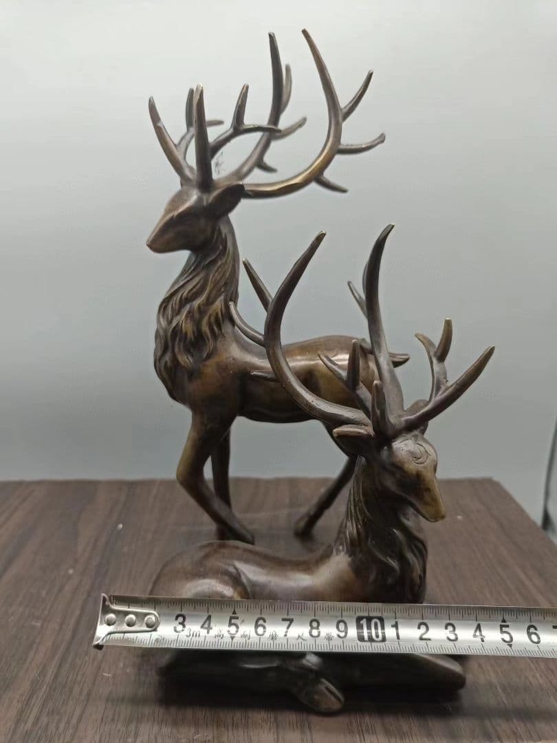 梅花鹿 銅製品 路路発財 応接間 書斎 装飾品 工芸品 美術品 置物
