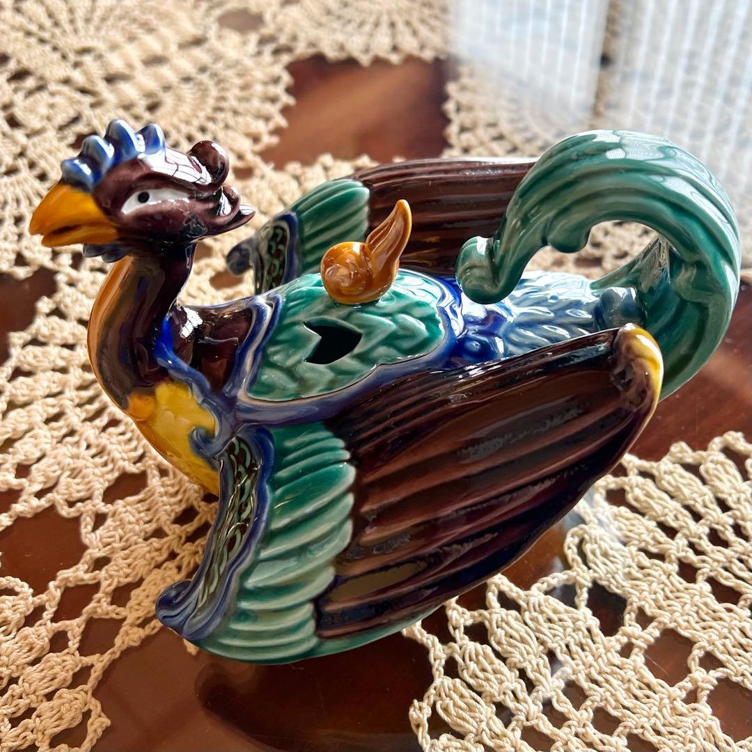 九谷焼 色釉 瑞鳥 香炉 香爐 木田弘之 作家もの 共箱 共布