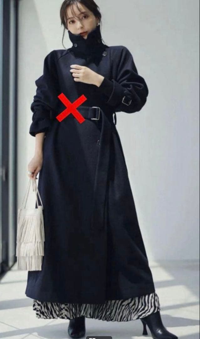 ベルト無】anuans アニュアンス ウールロングトレンチコート ネイビー