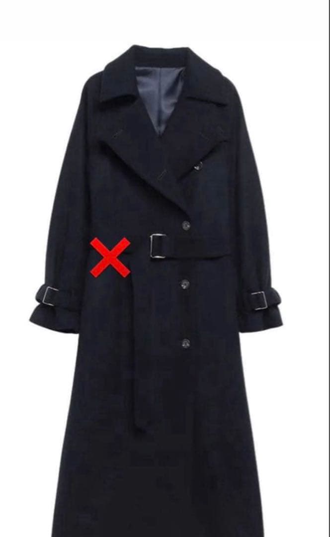 ベルト無】anuans アニュアンス ウールロングトレンチコート ネイビー