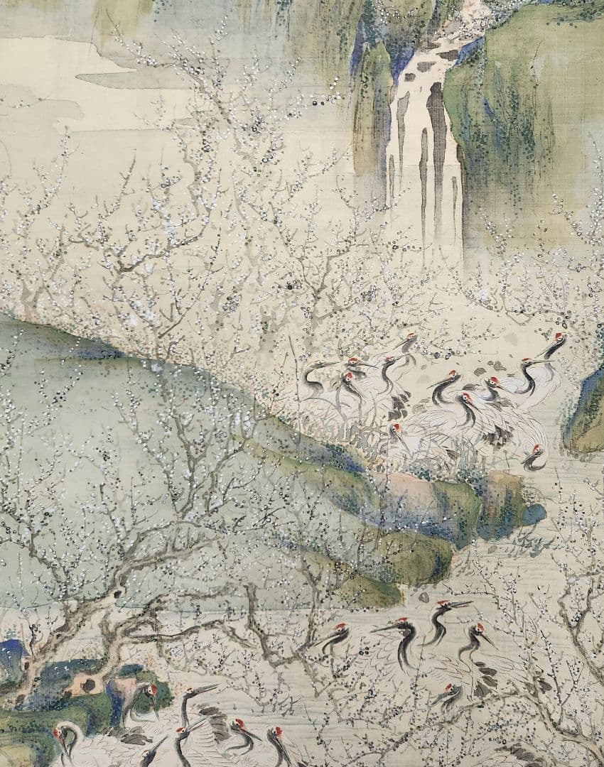 梅林千羽鶴図】和田華岳 2618 広島画壇 掛け軸 祝時 肉筆