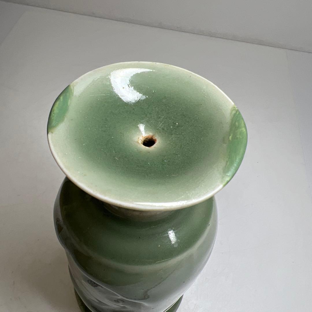 江戸後期 三田青磁燭台 木箱付 高さ16 3 東Y7 0523 江戸