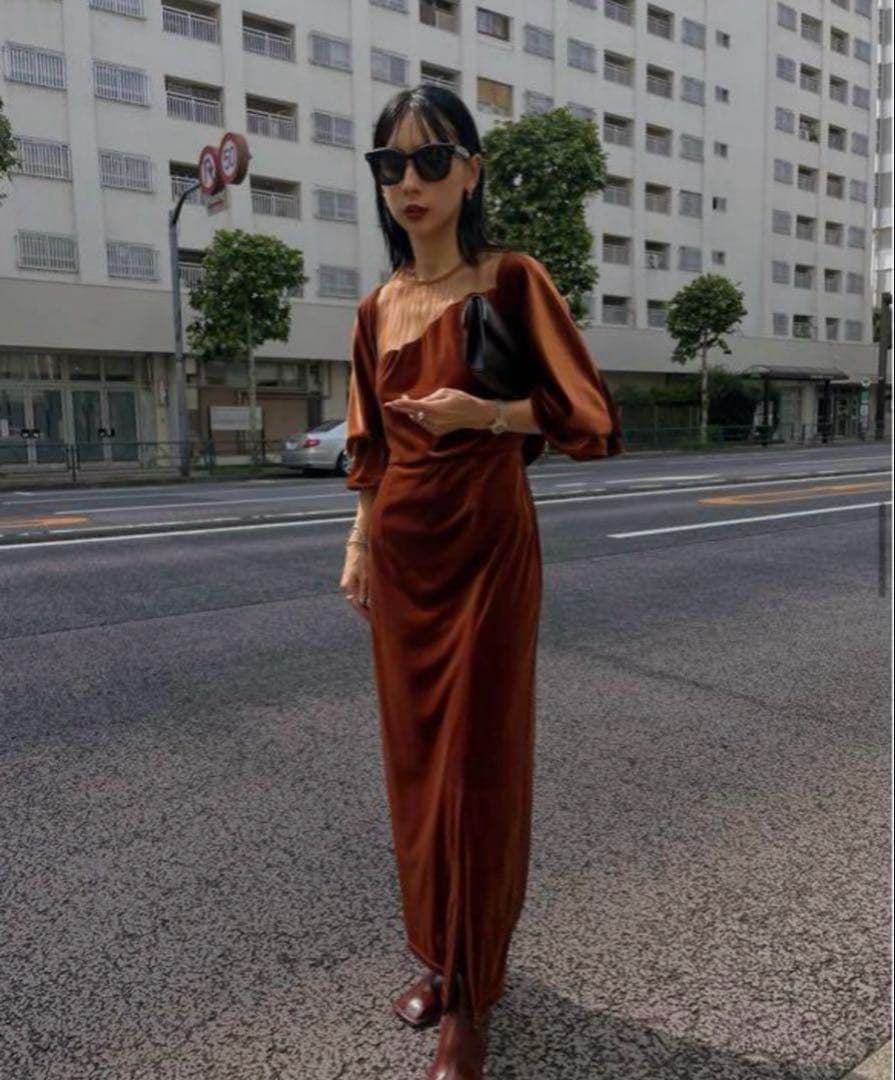 Ameri vintage 2WAY CURVE VELOURS DRESS