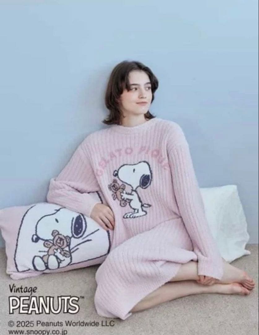 ジェラピケ　スヌーピーコラボ　ルームウェアベビモコジャガードワンピース ピンク