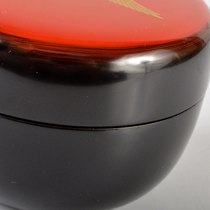 茶道具　塗師　牧田芳祥作　日の出鶴蒔絵　中棗　共箱　V　6594