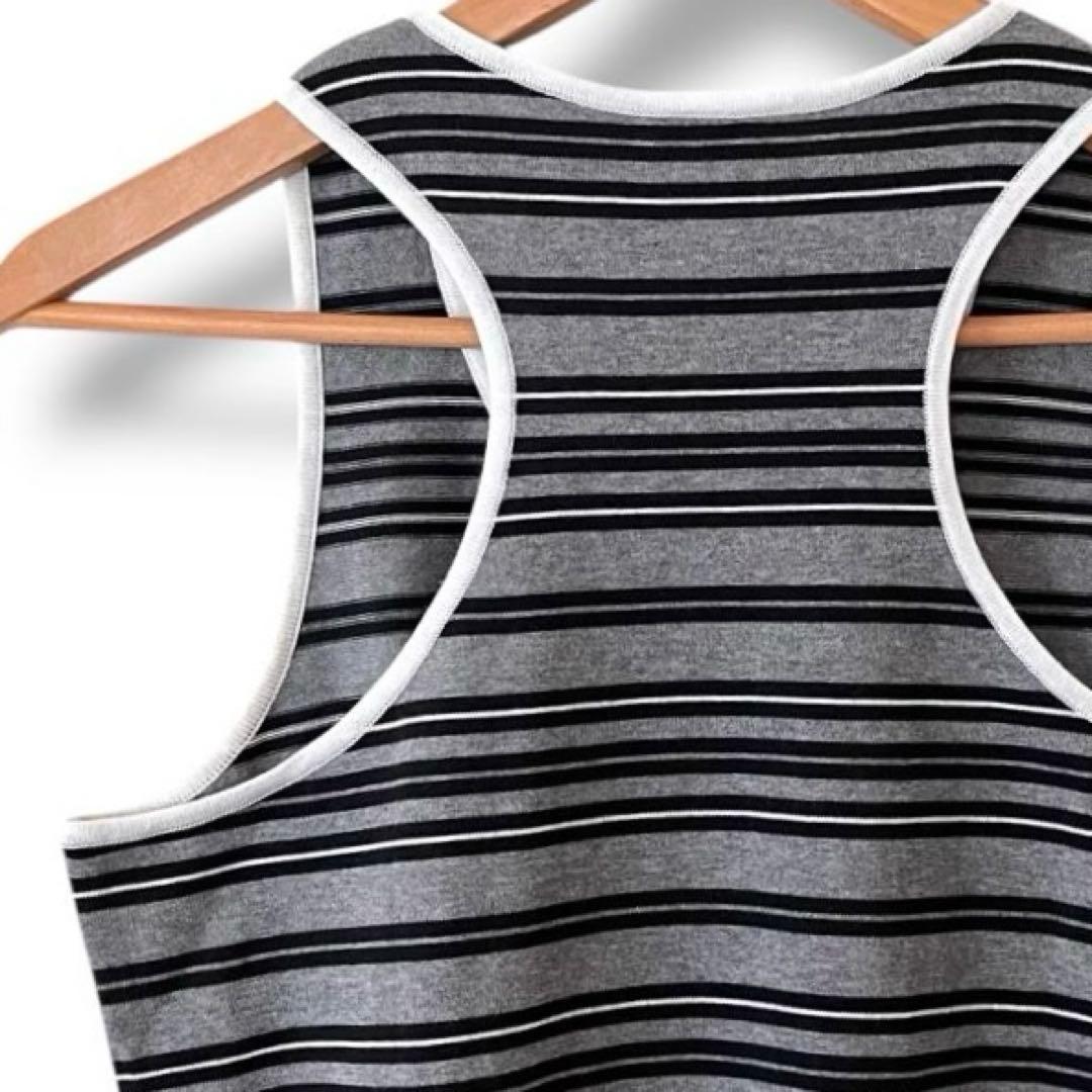 シャネル ココマーク ボーダー タンクトップ グレー 38 コットン