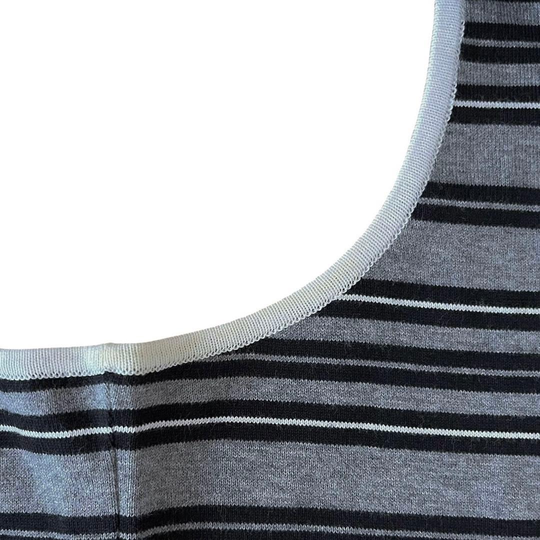 シャネル ココマーク ボーダー タンクトップ グレー 38 コットン