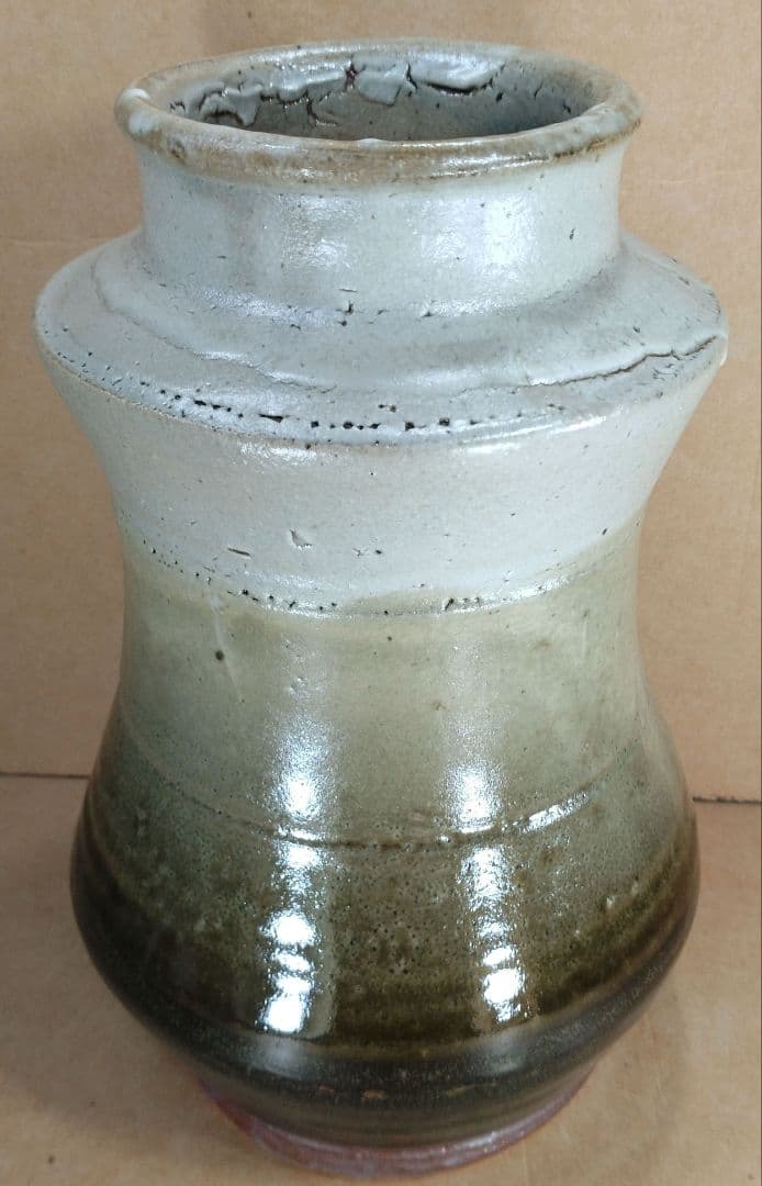 人間国宝 濱田庄司(浜田庄司) 掛分胴〆花瓶【濱田友緒識箱】