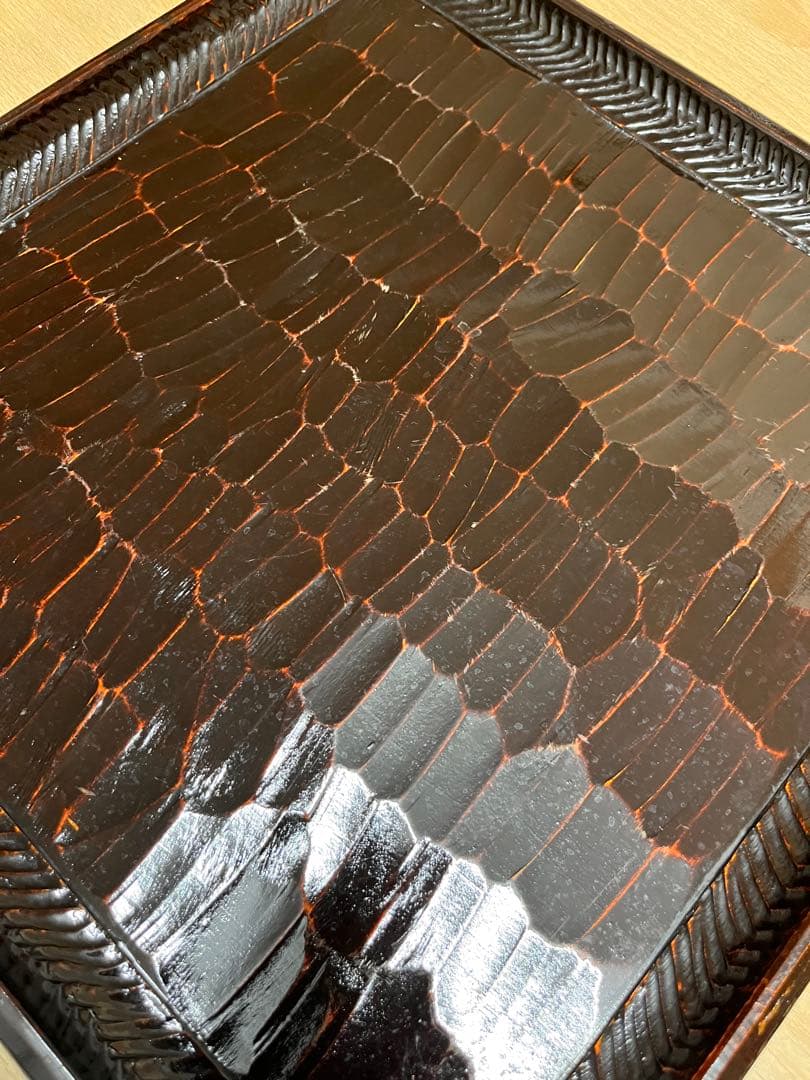 讃岐盆　讃岐彫り　四方盆 2枚　木製 お盆　漆塗　トレー　アンティーク　昭和