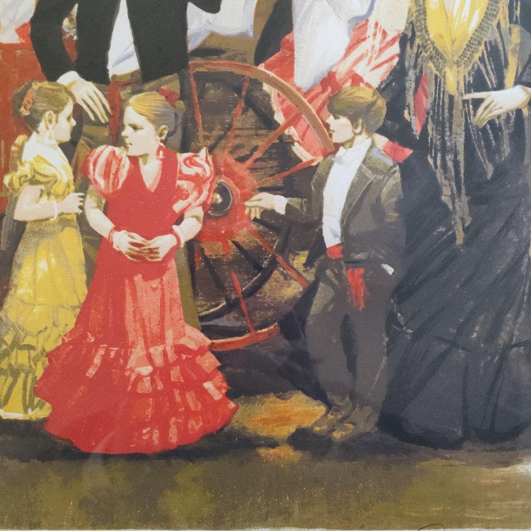 斎藤三郎 大判リトグラフ『祭りの馬車』直筆サイン入、ウコン布&共箱付