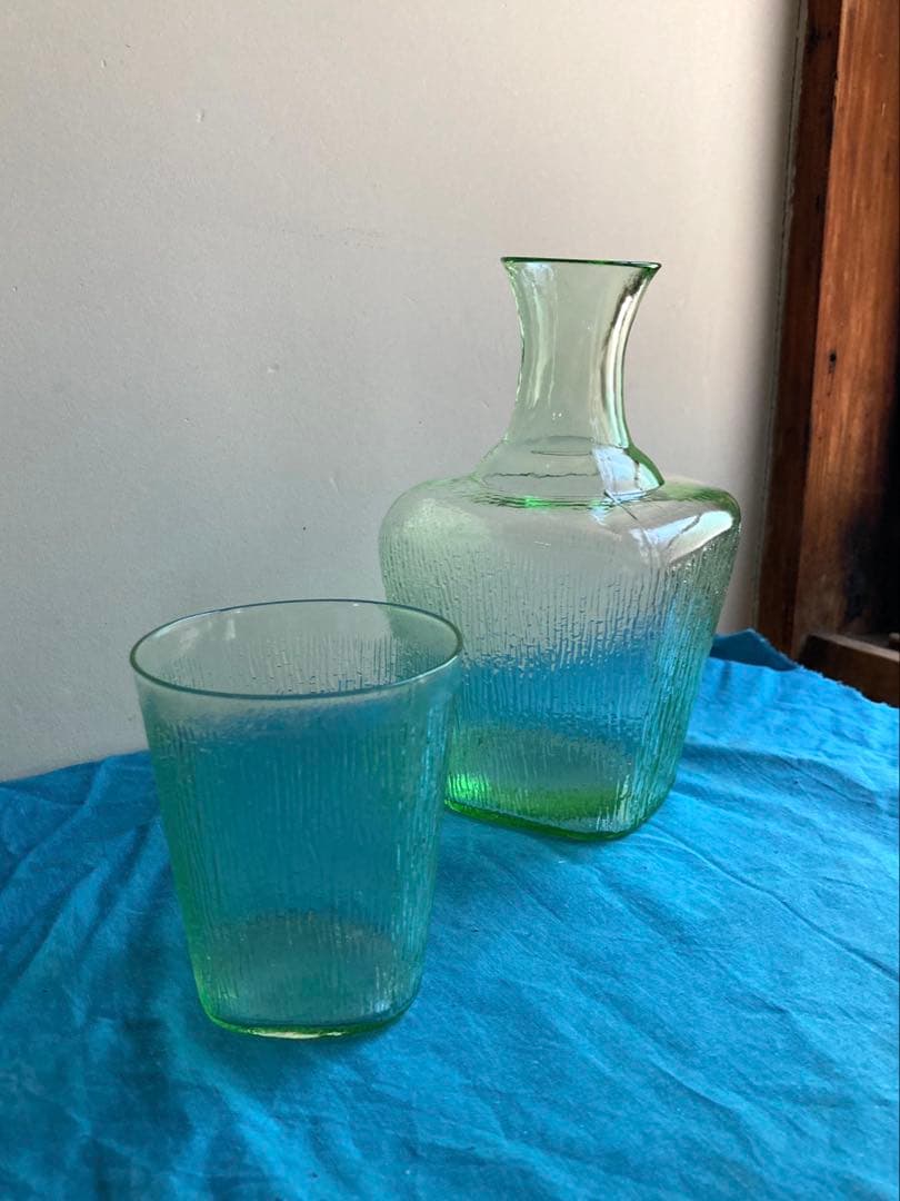 古道具　ウランガラス　ディキャンタグラス　昭和初期 緑底 アンティーク ウランガラス グラス 昭和初期」 - 正尚堂