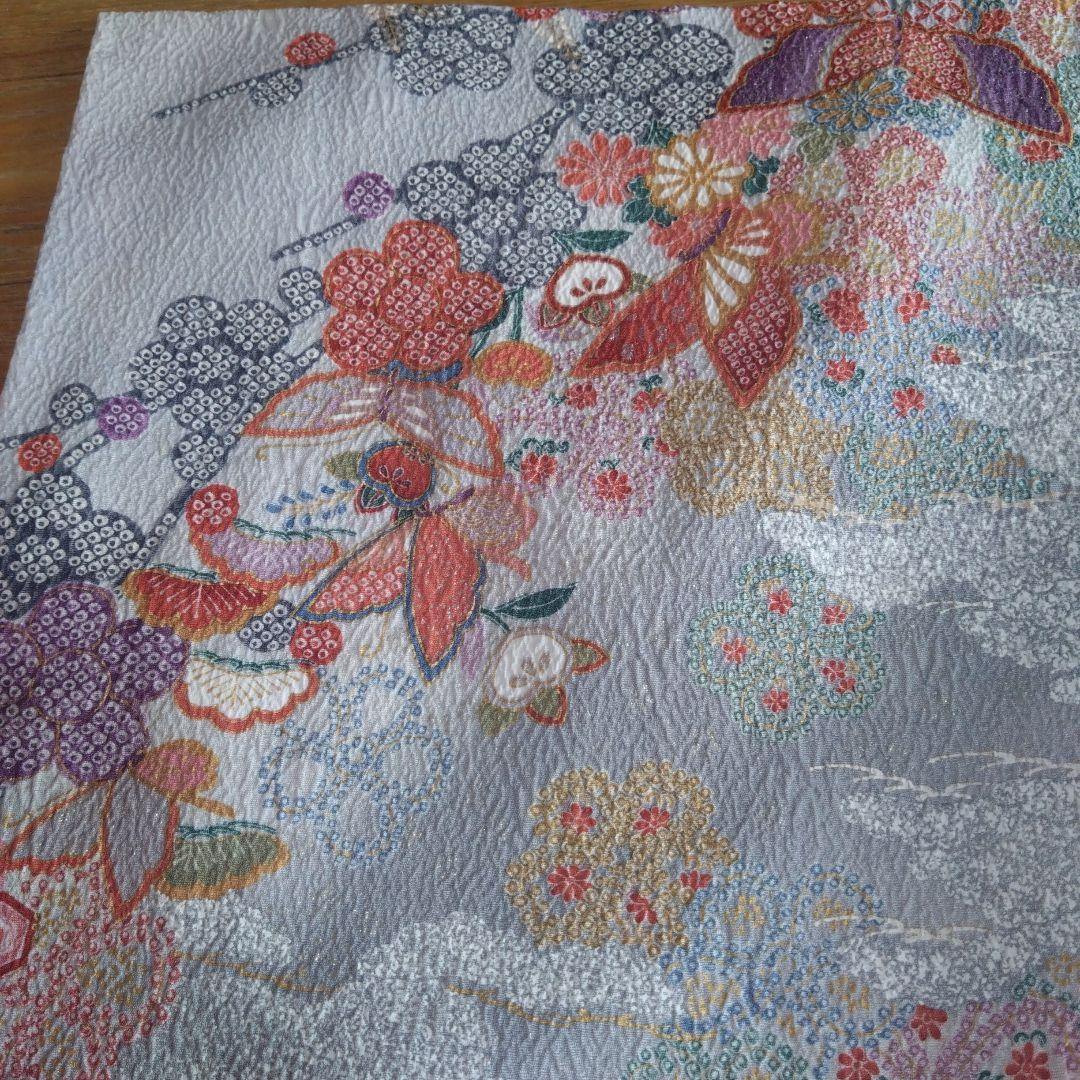 上品レトロレアカラー★ちりめん古典グレー★着物帯他小物フルセット