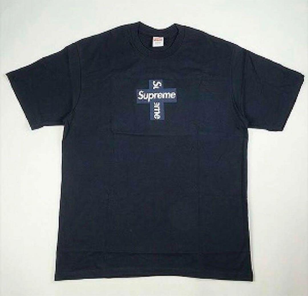 supreme cross box logo Tシャツ ネイビー mサイズ