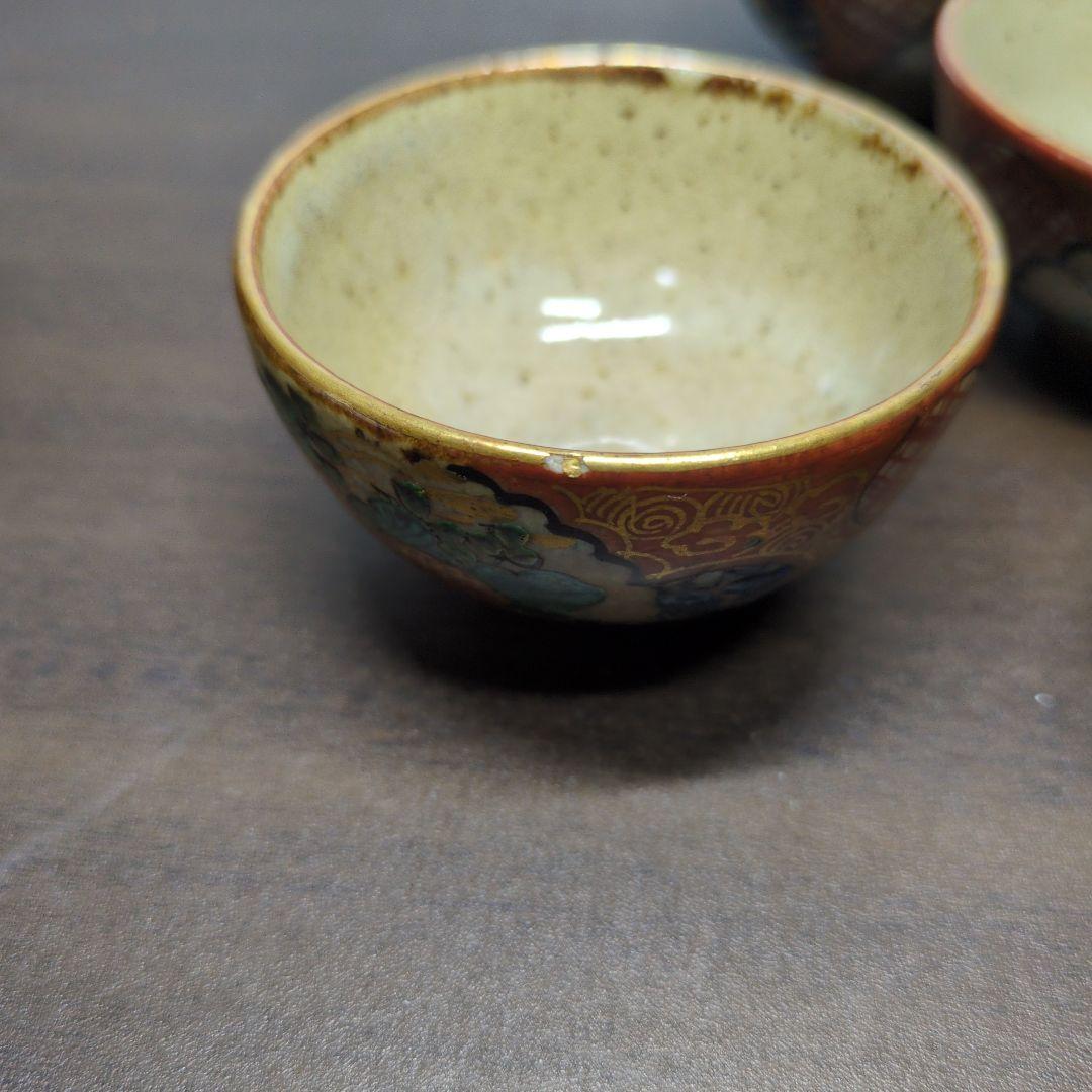 時代 九谷 庄三 金彩色絵 花唐人文 茶器揃 箱付き 時代 九谷 庄三 金