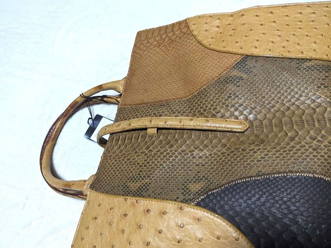 エキゾチックレザー　トートバッグ パイソン オーストリッチ A4 キャメル