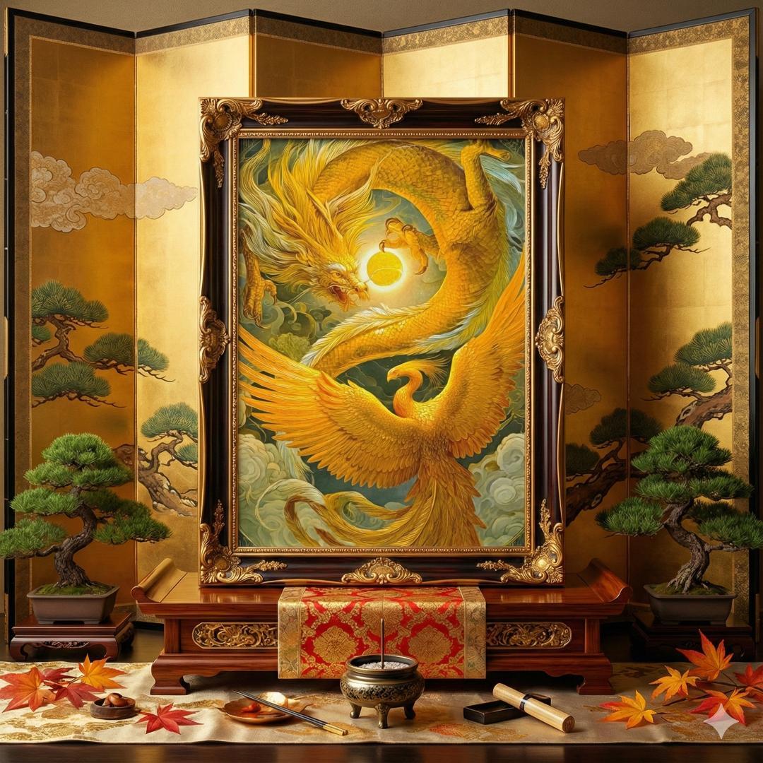 昇り龍 鳳凰 金運上昇 開運アート 2L額付き 風水 縁起物 - メルカリ