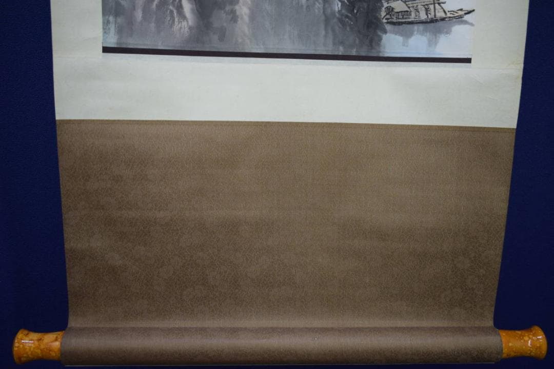 真作/陶君祥/山水帆舟図/中国/布袋屋掛軸HJ-785