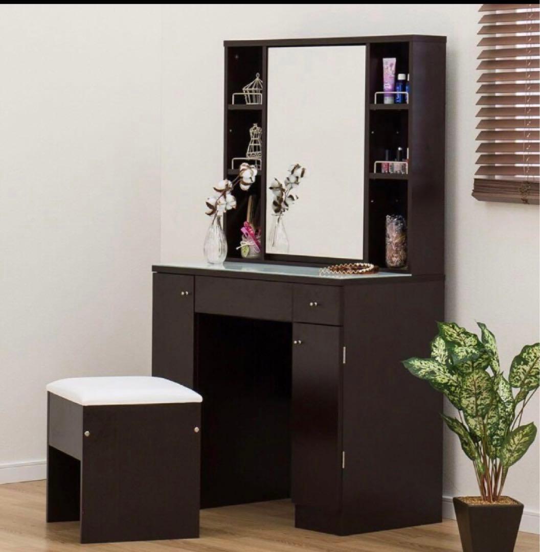 売約済]ドレッサーデスク LEDミラー付き ホワイト Size : 70cm