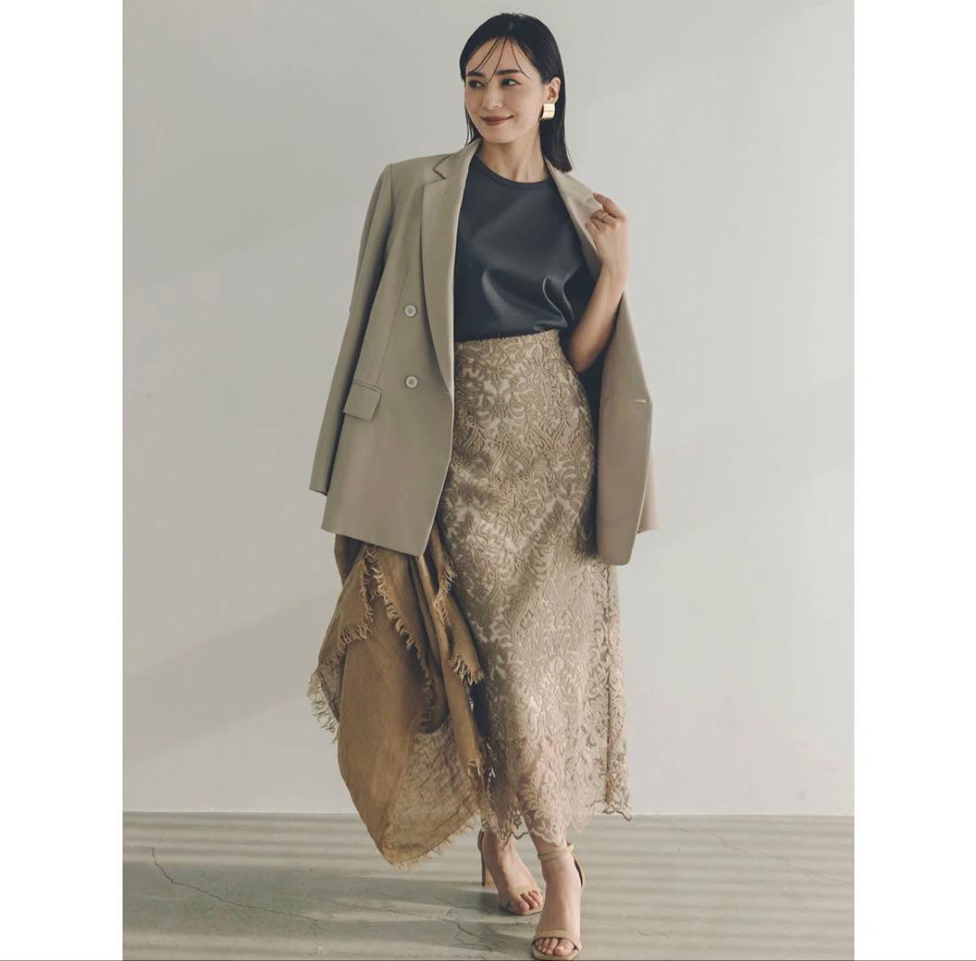 anuans アニュアンス エンブロイダリーレーススカート ベージュ S