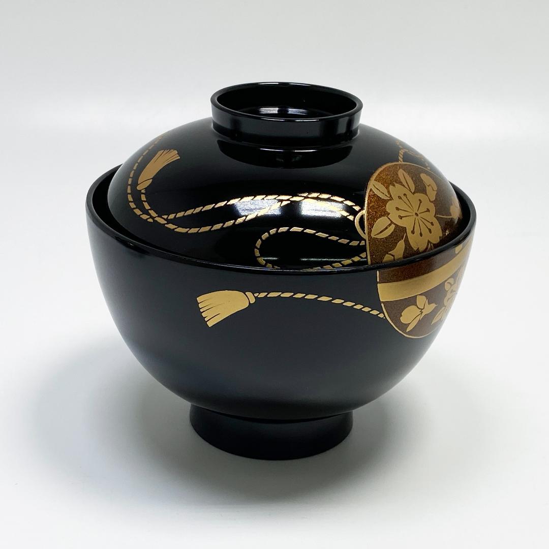 未使用 会津塗 乙造作 漆器 金彩 蒔絵 桜鈴紋 お吸物椀 5客 共箱