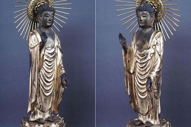 古仏像!!『木造 阿弥陀如来立像』総高33.5㎝ 像高19.5㎝ 仏像