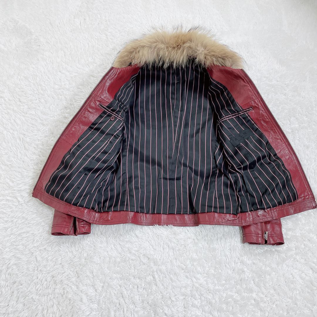 A.S.M ファー レザーシングルライダースジャケット バーガンディ y2k M