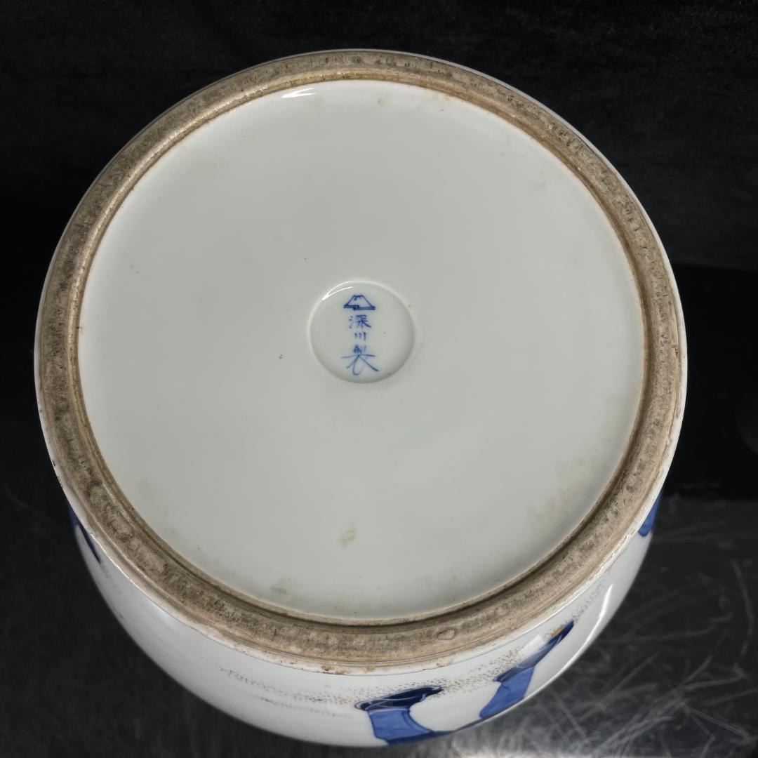 随心堂】深川製 染錦南蛮船 南蛮人図 花器 大花瓶 置物 古