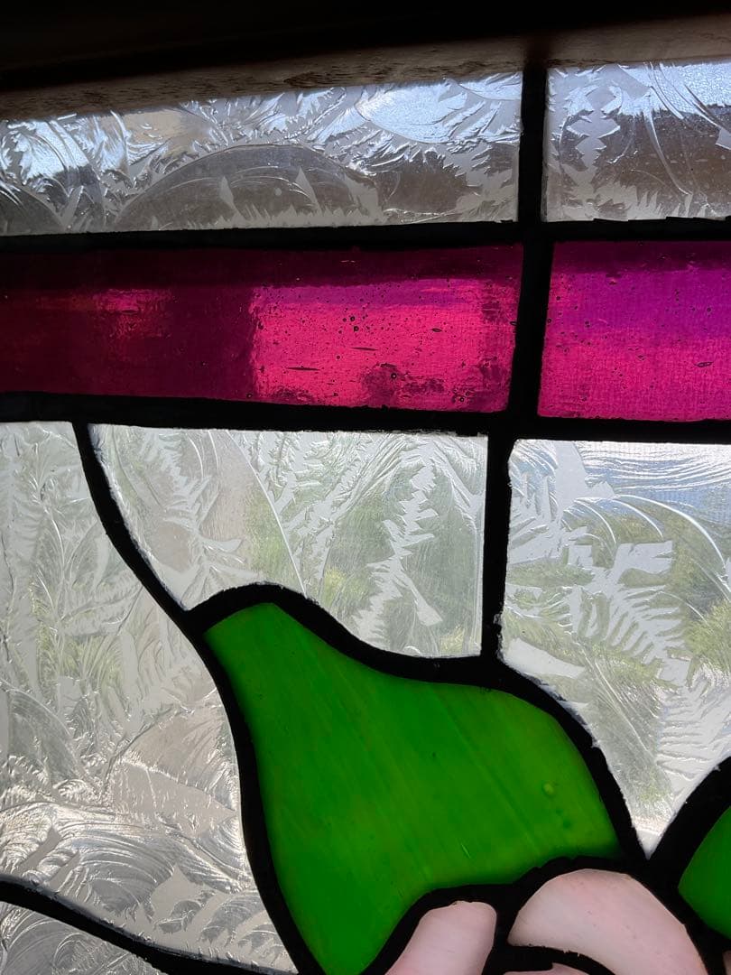 額装 ステンドグラス 薔薇 バラ 窓 アンティーク ヴィンテージ 大正 浪漫