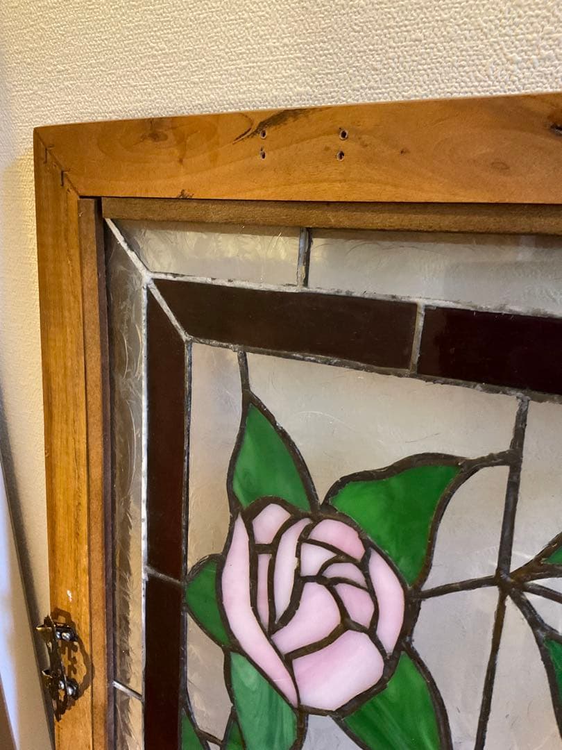 額装 ステンドグラス 薔薇 バラ 窓 アンティーク ヴィンテージ 大正 浪漫