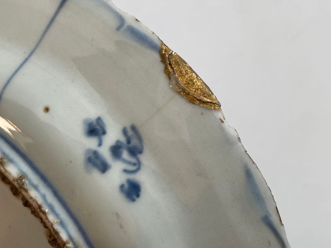 骨董 アンティーク 古染付 芙蓉手 双鹿図 皿 七寸皿