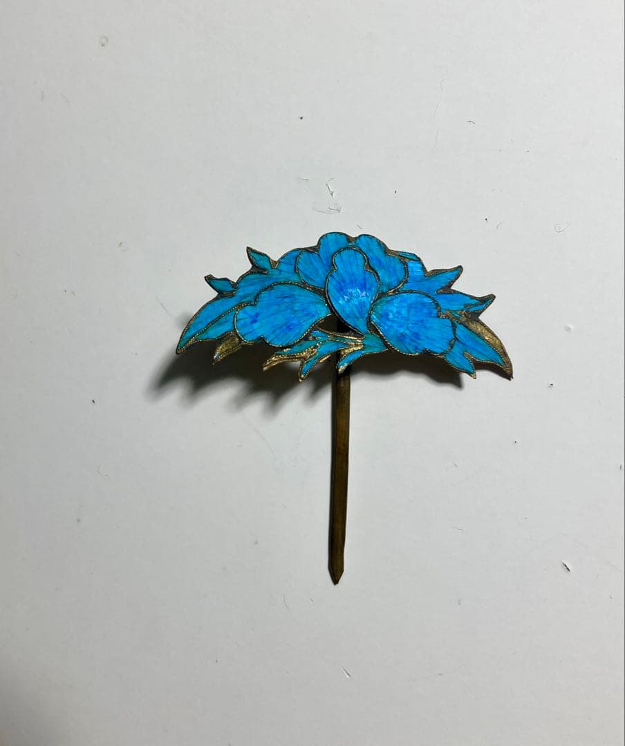 中国　清朝　カワセミ　羽根　ヘアピン　かんざし　アンティーク