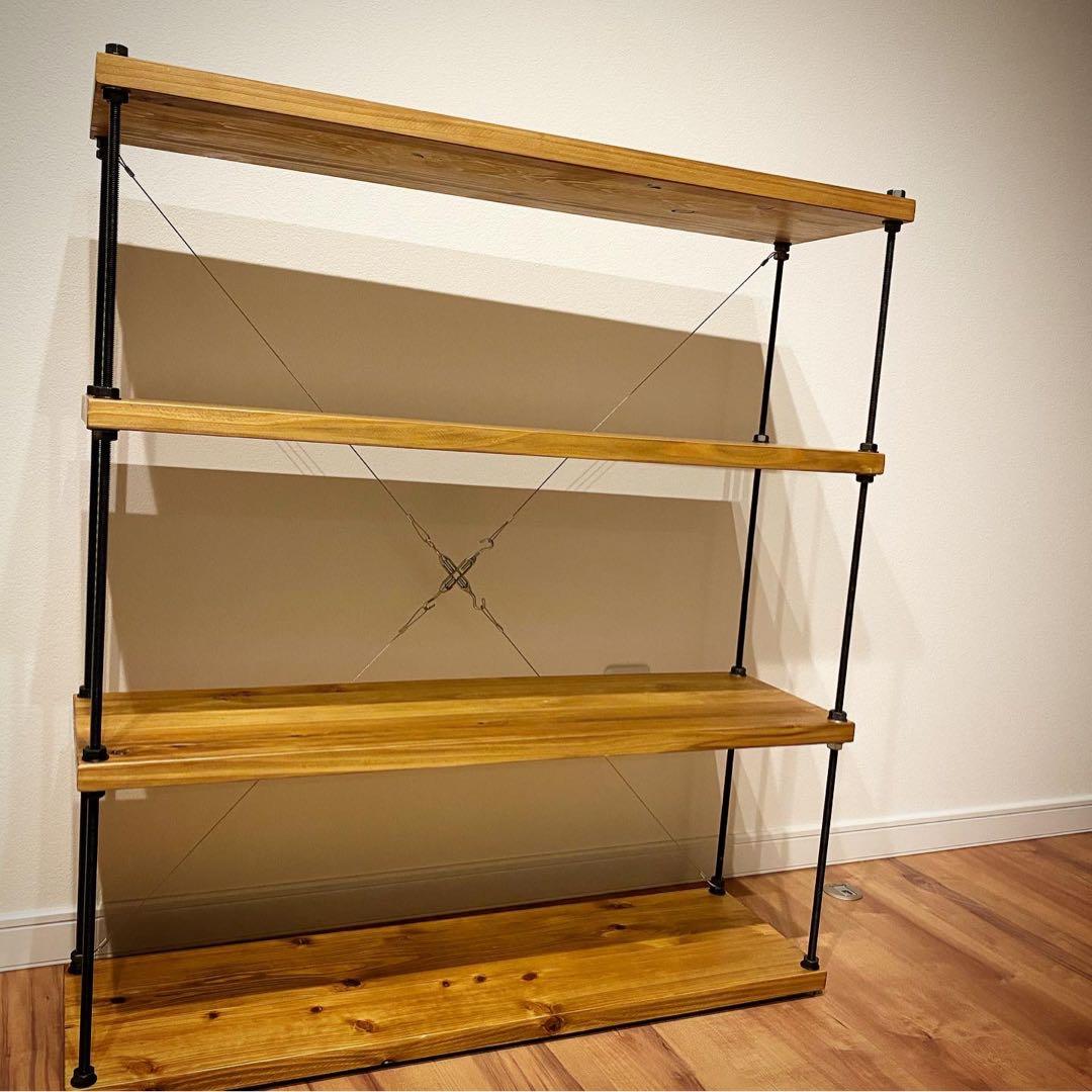 幅60cm☆ワイヤークロス 木製ラック☆食器棚☆木製シェルフ☆アイアン