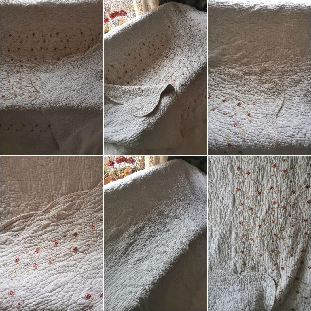 ヴィンテージ フランス/イギリス プチローズ刺繍 スカラップリム