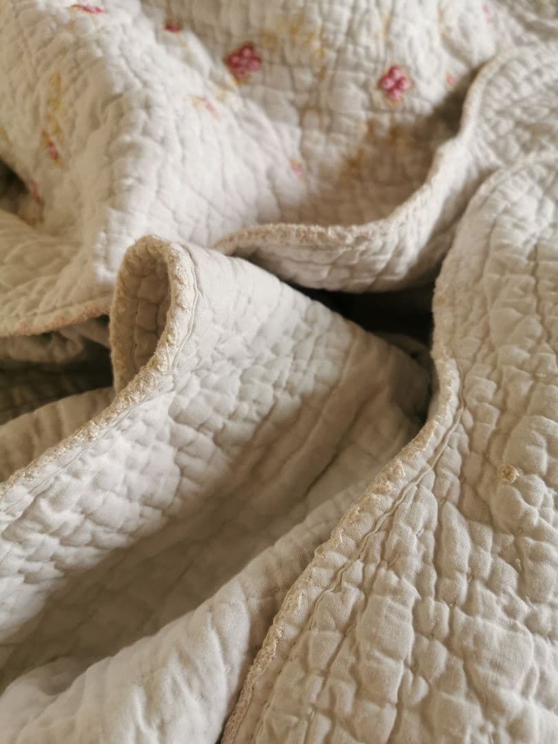 ヴィンテージ フランス/イギリス プチローズ刺繍 スカラップリム