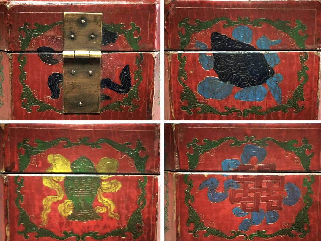 【 大清乾隆御製 献上箱 】　皇室御用達司　八角木製漆絵双龍図　飾り彫金　古玩