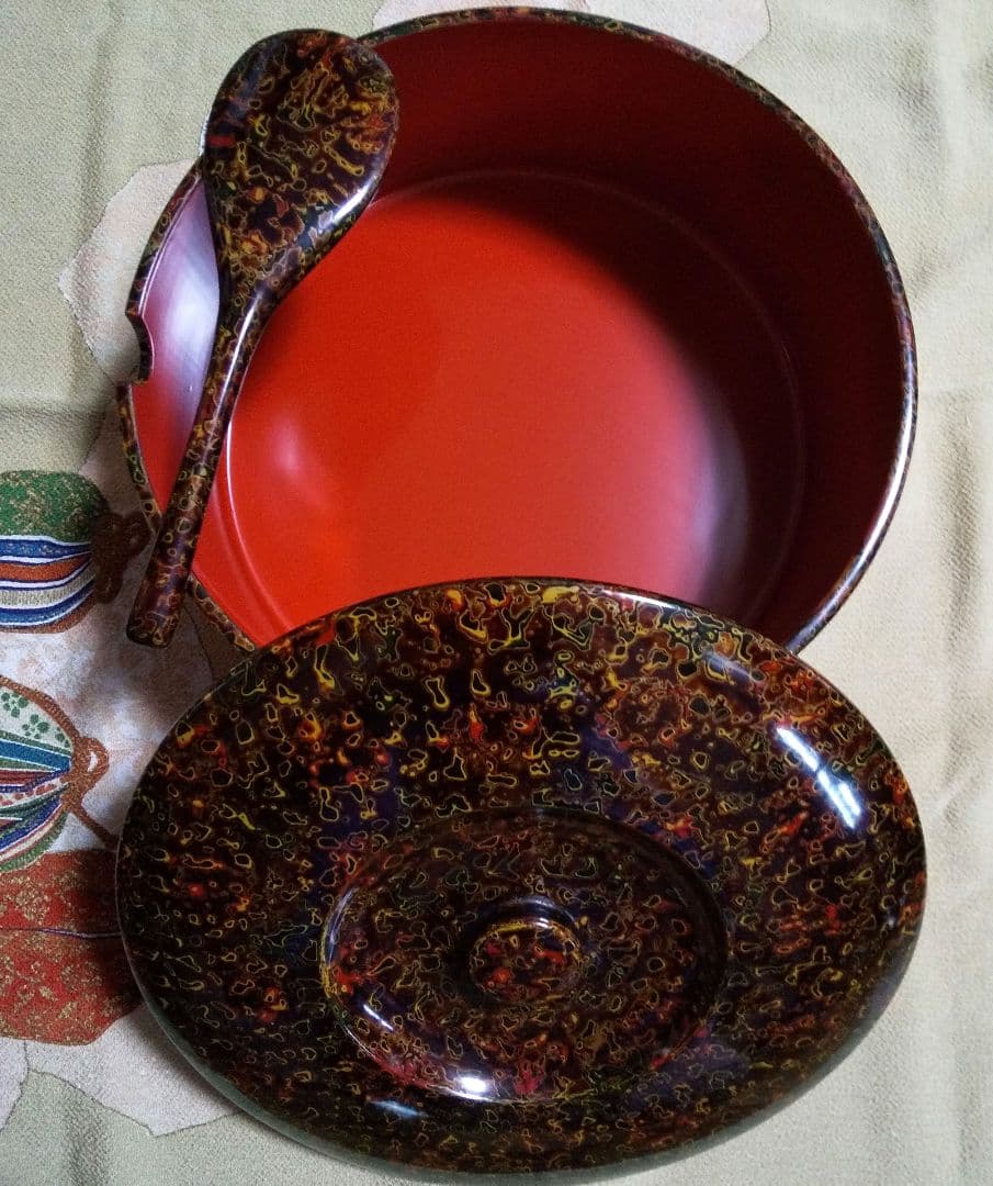 津軽塗 唐塗り おひつ おしゃもじ付き