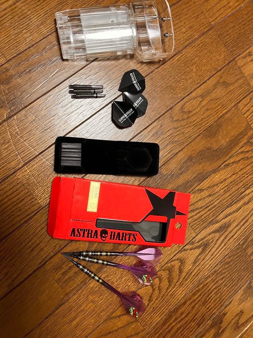 ASTRA DYNASTY ダーツセット 紫 フライト、透明ケース付き