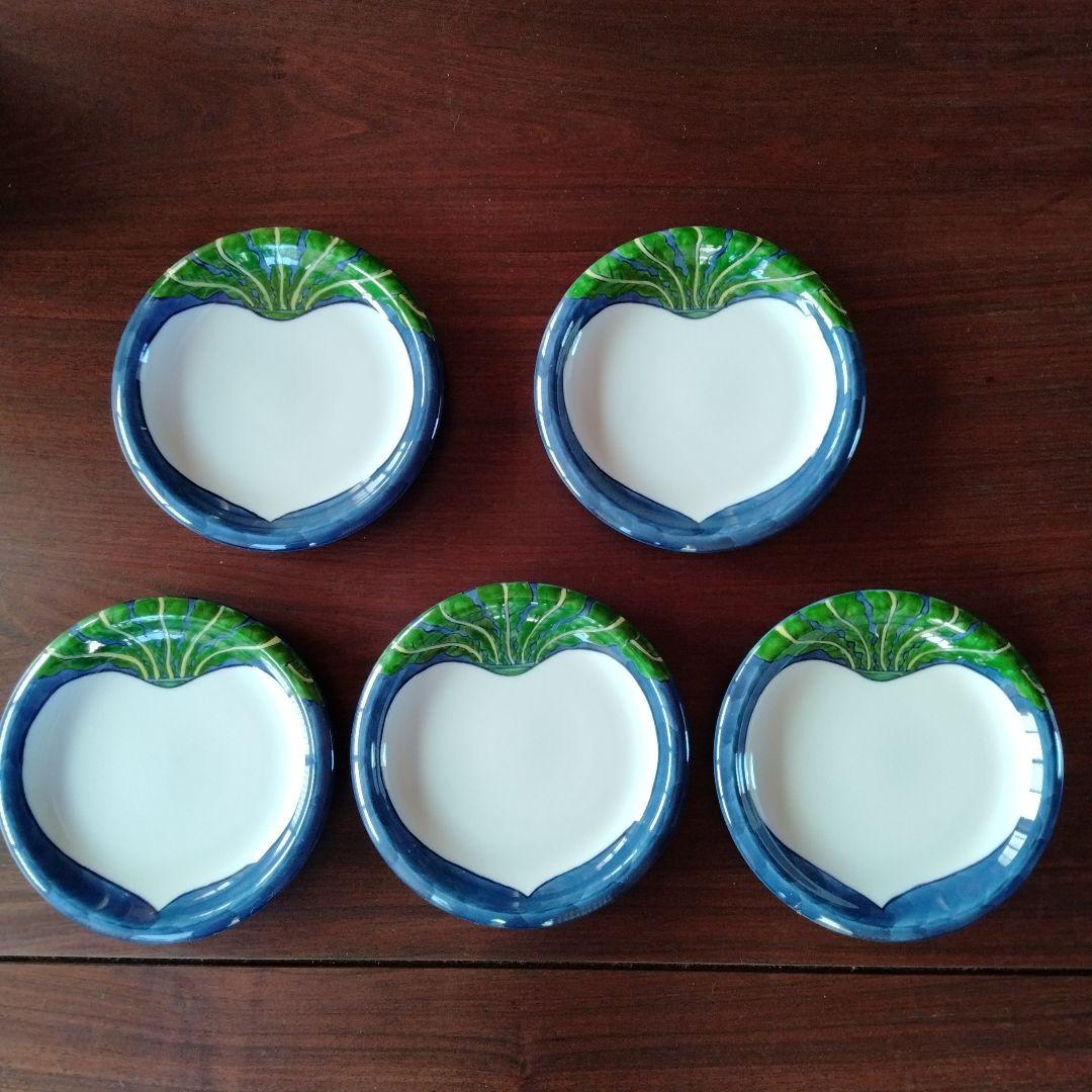 値下げ】源右衛門 染錦蕪絵 銘々皿 5枚組 桐箱付