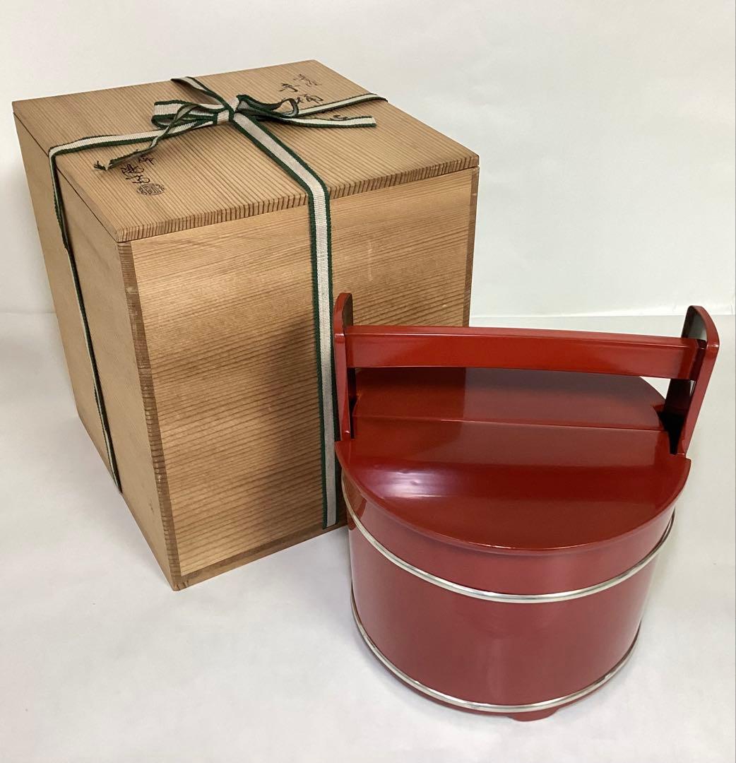 手桶水指 朱 塗師 陽斎 木箱入 茶道具 古物品