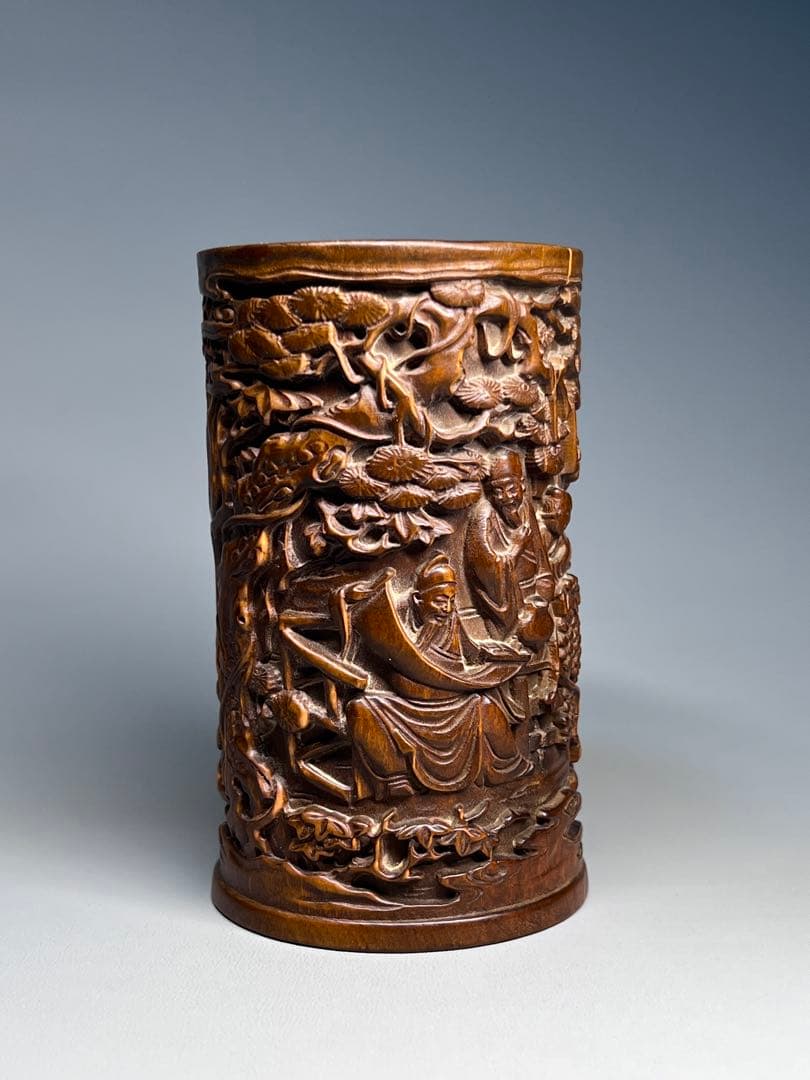 古木彫り 秘藏 清代 古黄楊木彫刻武財神・関公 仏像 書道具 文房具