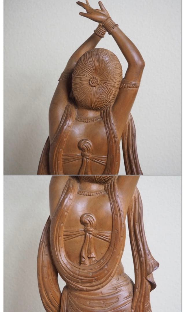 送料無料 時代物 老山白檀香木インド白檀細密彫刻女神像高さ