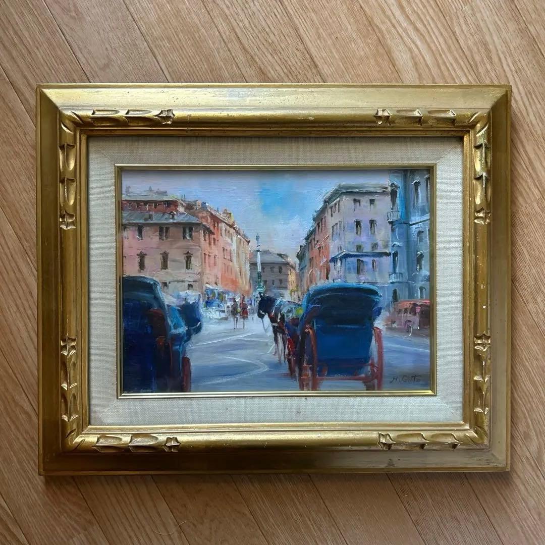 値下げ「ローマの朝」 一線美術協会　後藤弘画伯のローマの朝の街並みを描いた油彩画