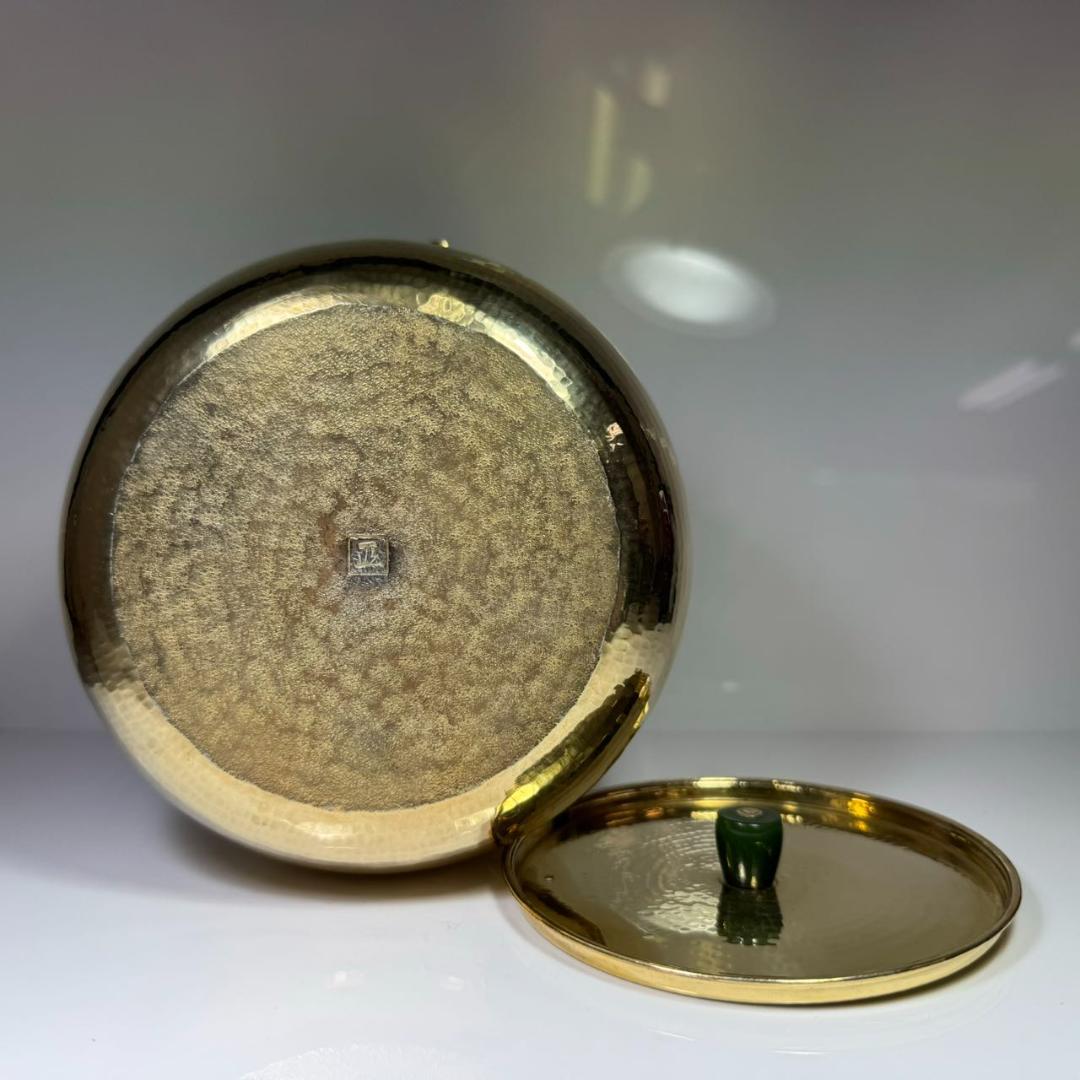 純銀製 北村静香造 槌目 金メッキ仕上げ 貴石摘 豆莢鉄手 湯沸 古美術品 銀瓶