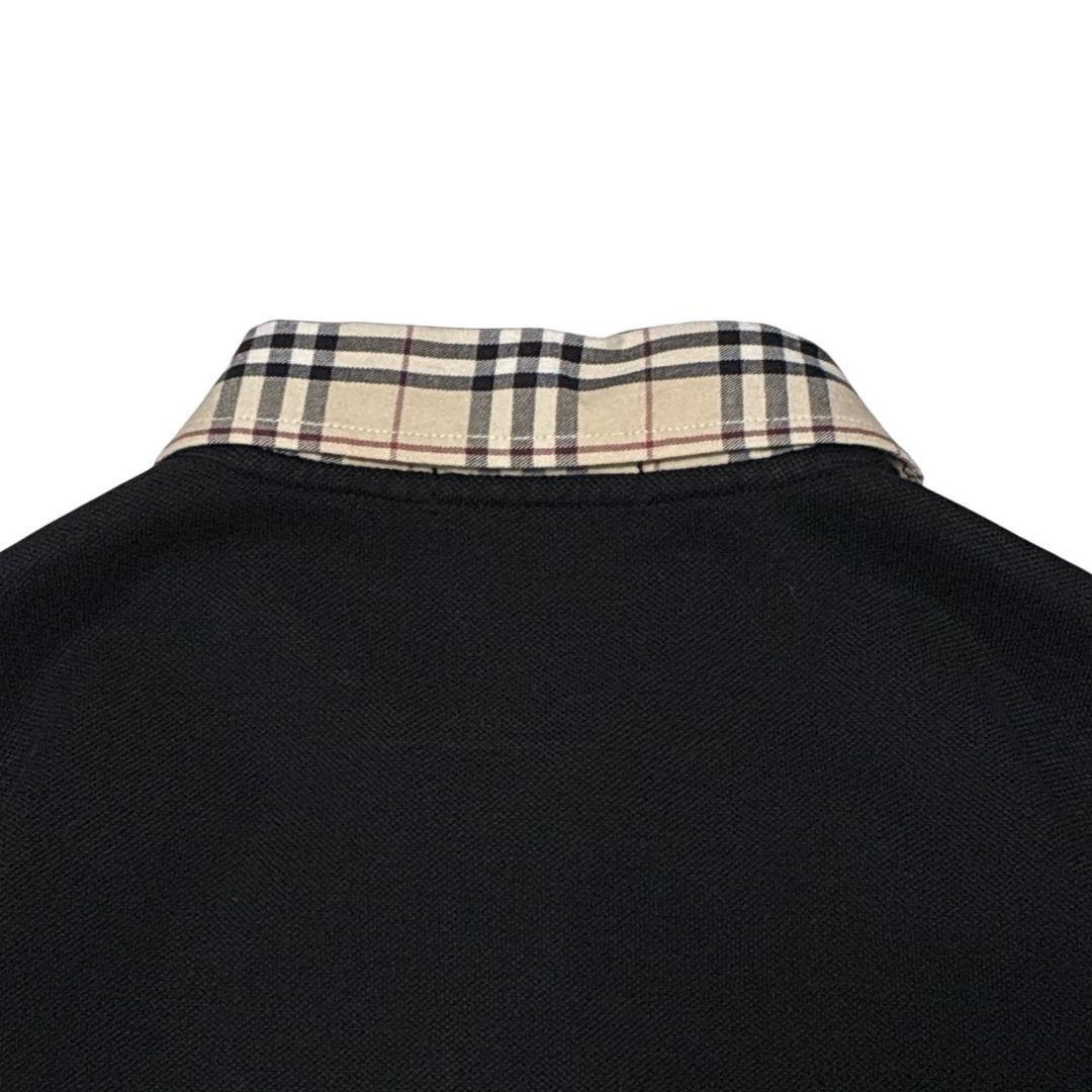 【美品】バーバリーロンドン ポロシャツ 半袖 ノヴァチェック 刺繍ロゴ 黒 L