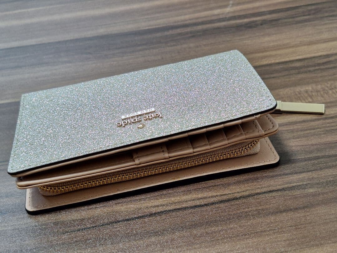 ケイトスペードミニ財布 ローズゴールド kate spade グリッターローズ