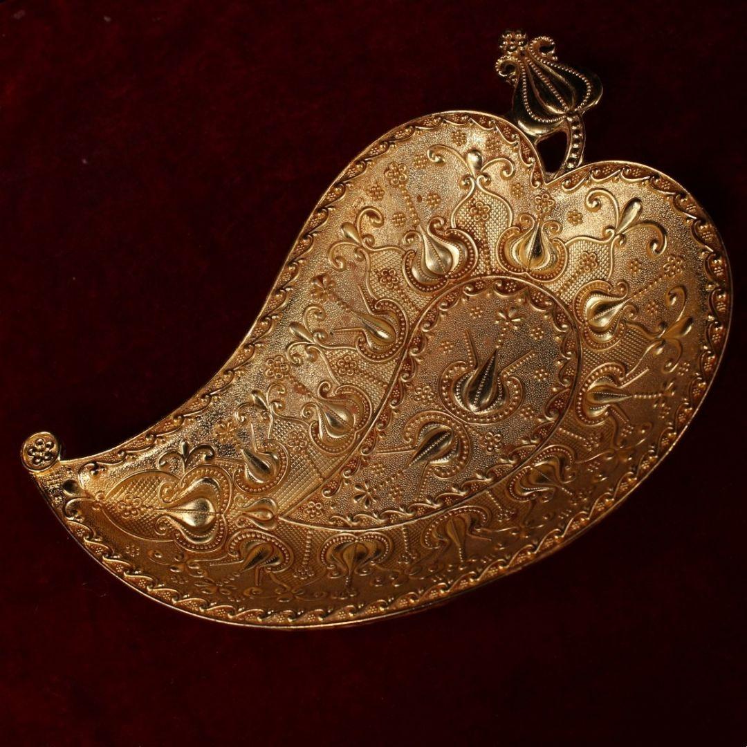 中国美術・金葉皿・純銅微彫・手製・高浮彫・置物・食器・茶器