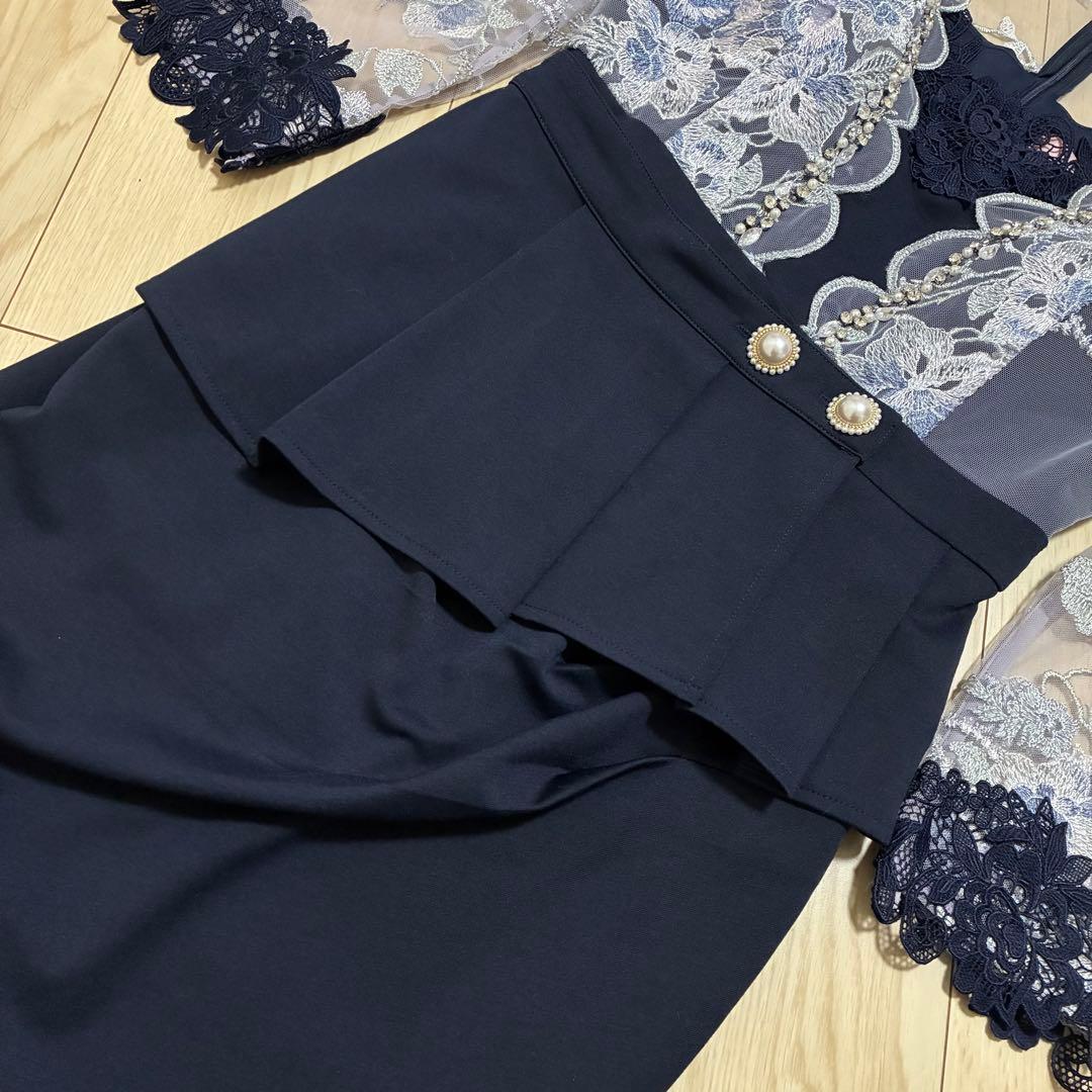 極美品✨ソブレ キャバドレス ビジュー ペプラム タイトドレス ネイビー M