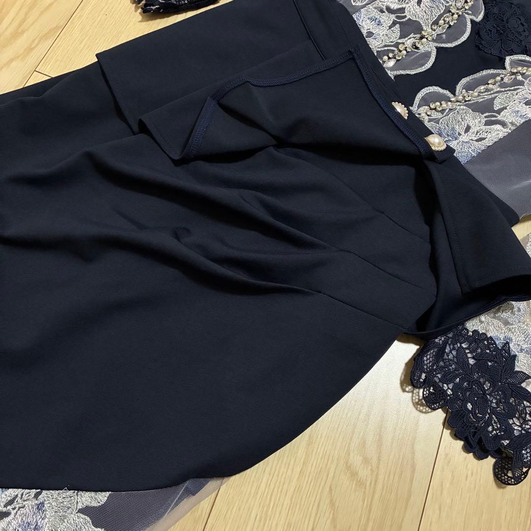 極美品✨ソブレ キャバドレス ビジュー ペプラム タイトドレス ネイビー M